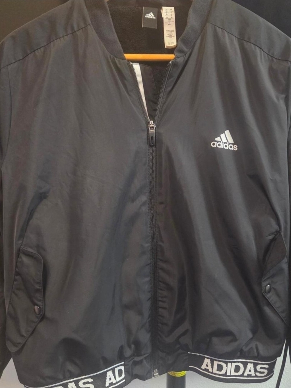 adidas Black Light Bomber Jacket with White Logo Trim Womend